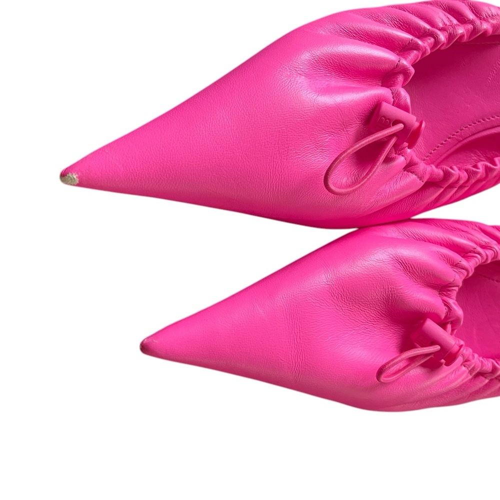 Balenciaga Women’s Knife Scrunch Mule 37 Neon Pink Low Heel Napa Leather FLAWED - Picture 5 of 11